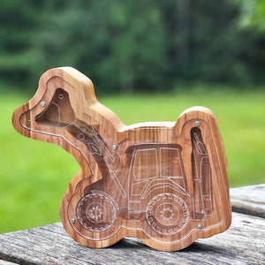 Wooden Piggy Bank Tractor (M/L, 3 Colors, Engraving)