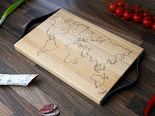 Load image into Gallery viewer, Natural Wood Cutting Board With Leather Handles (3 colors, personalization)