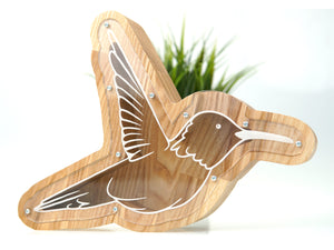 Wooden Piggy Bank Hummingbird (M, Engraving)