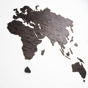 Wooden world map - wooden black wall world wall map