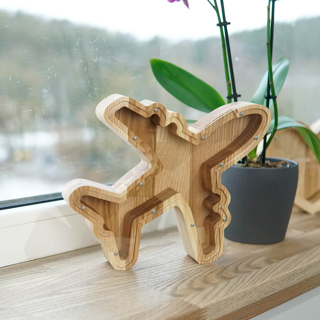Wooden Airplane Money Bank for Kids, Piggy Bank for Home Decor, Custom Coin Bank for Personalized Gifts