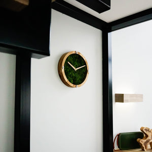 Wall clock - wooden wall clock with moss