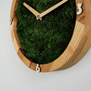 Wall clock - wooden wall clock with moss