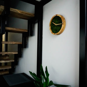 Wall clock - wooden wall clock with moss