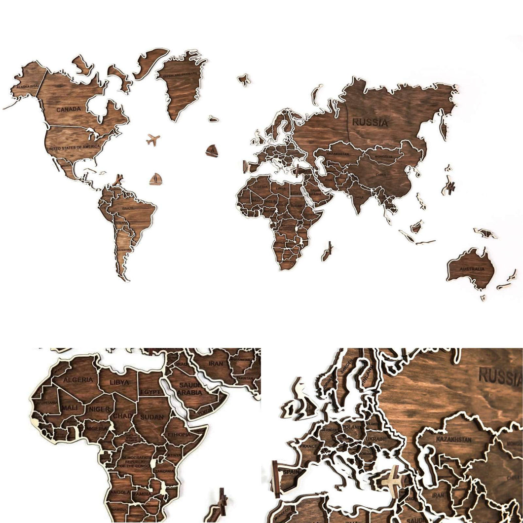 Wooden world map - wood wall world map