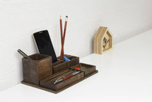 Load image into Gallery viewer, Wooden desk organizer - Dark wood desk organizer