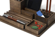 Load image into Gallery viewer, Wooden desk organizer - Dark wood desk organizer