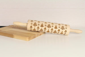Christmas Cookies Rolling Pin, Cookie Stamp, Engraved Rolling Pin, Wooden Rolling Pin