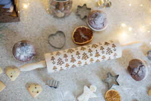 Christmas Cookies Rolling Pin, Cookie Stamp, Engraved Rolling Pin, Wooden Rolling Pin