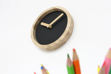 Load image into Gallery viewer, Wooden clock - black leather and wood clock