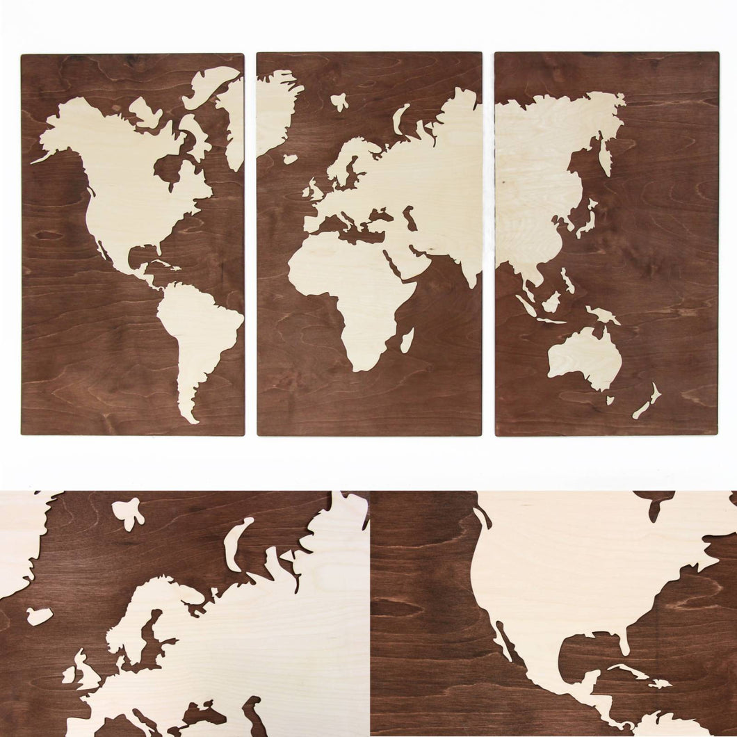 Wooden World Map - wood wall world map